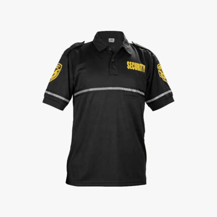 Black Security Bike Patrol Reflective Stripe Polo Shirt, Security Id Front/back - Short Sleeve