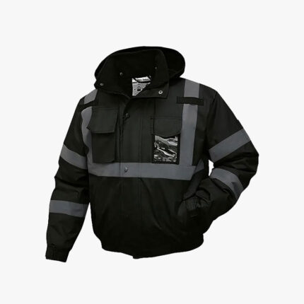 High Visibility Reflective Jackets for Men, Waterproof Safety Jacket for Men with Pockets, Black Work Construction Coats for Winter Cold Weather